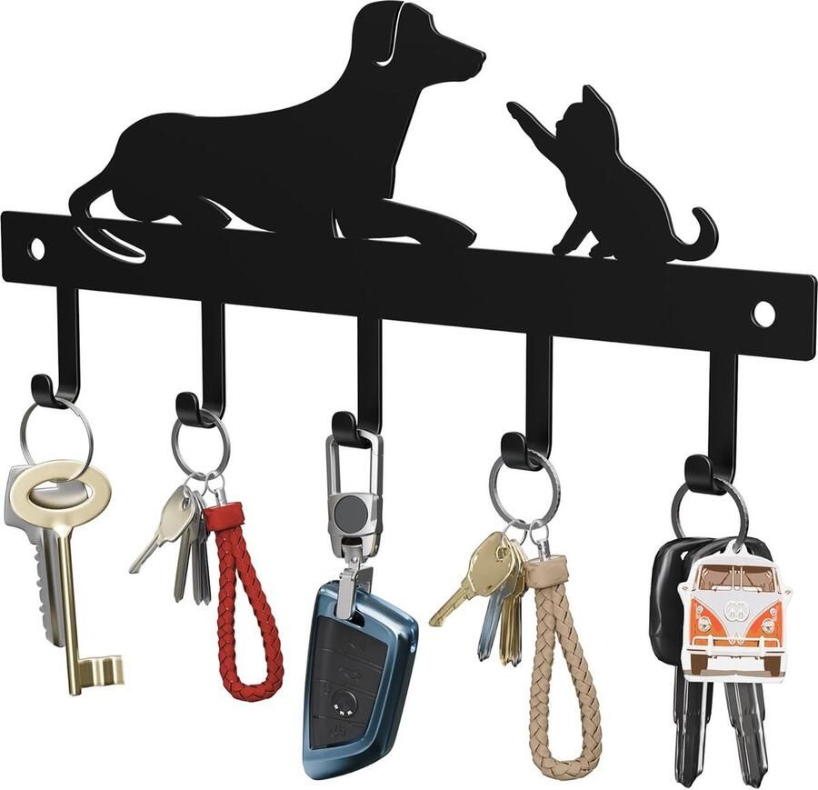 Inovra Stijlvolle Sleutelhanger met 5 Haken voor Hal en Woonkamer Zwart Design met Dierenmotief