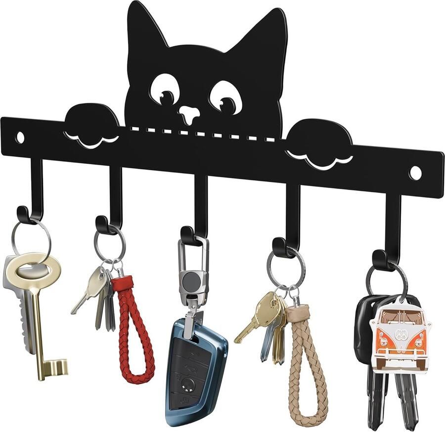 Inovra Stijlvolle Sleutelhouder met 5 Haken voor Entree en Woonkamer Kattenontwerp