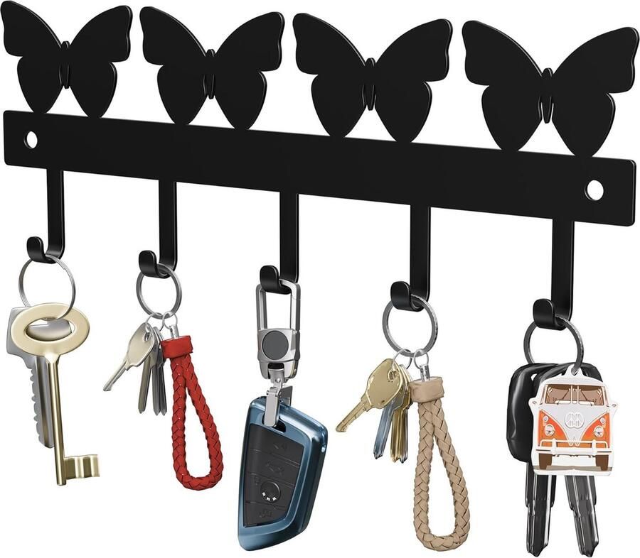 Inovra Stijlvolle Sleutelhouder met 5 Haken voor Entree en Woonkamer Zwart Design
