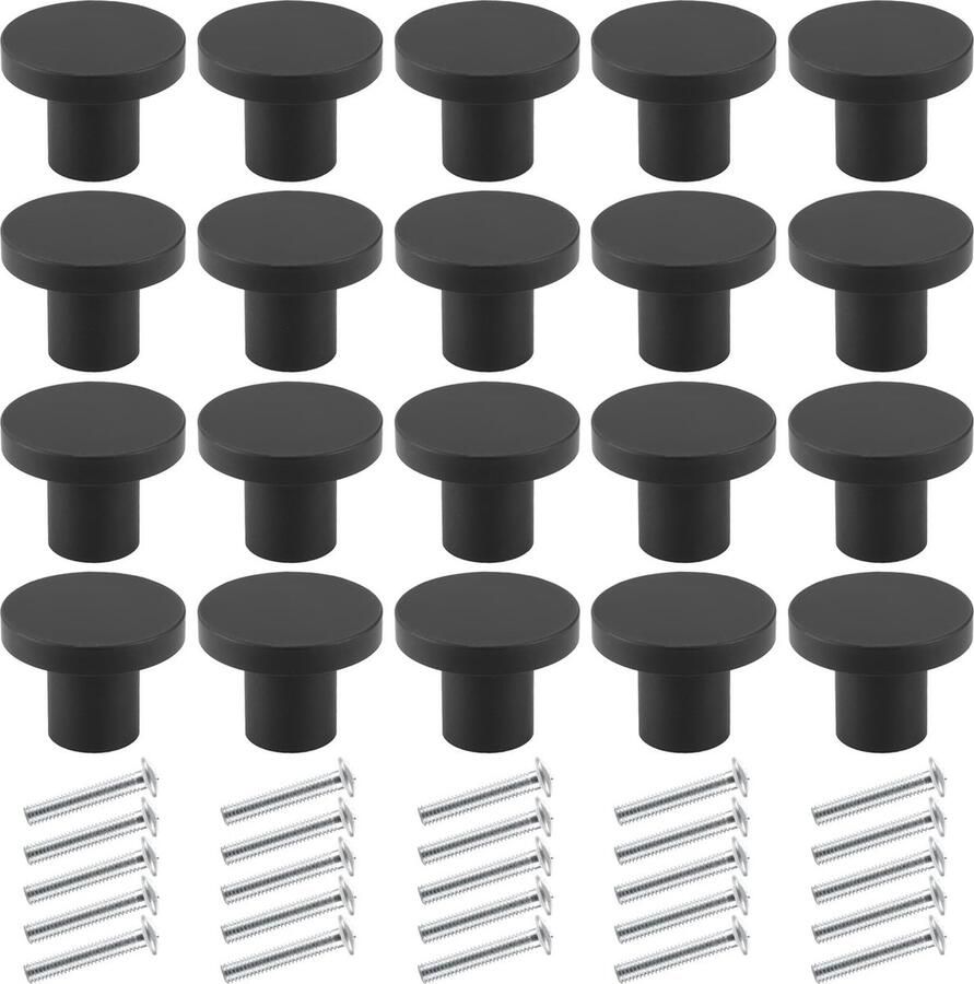 Inovra Stijlvolle Zwarte Kastknoppen van Aluminium Ronde Meubelgrepen voor Deuren en Lades Set van 20 Stuks