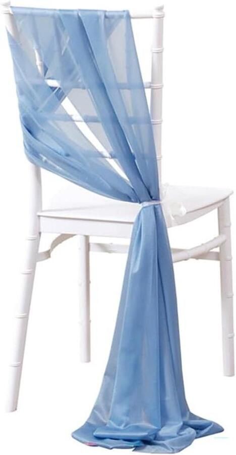 Inovra Stoelhoezen voor bruiloft set van 10 stuks in blauw chiffon Decorerende stoelsjerpen en -band voor ceremonie evenement en feest