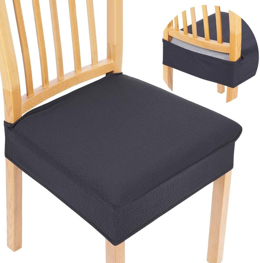 Inovra Stretchbare en Wasbare Stoelhoezen voor Eetkamerstoelen in Donkergrijs Set van 2