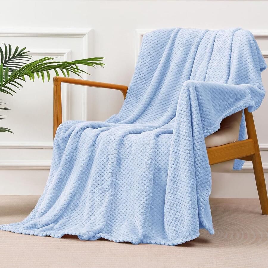 Inovra Super Zachte en Warme Fleece Deken met Wafelpatroon voor Bank Sofa en Bed 150 x 200 cm Blauw