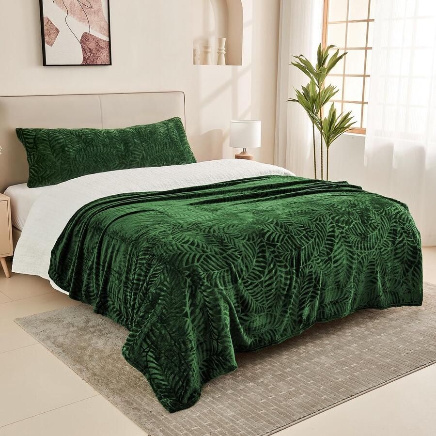 Inovra Superzachte flanellen fleece deken lichtgewicht gezellig warme bladeren getextureerde pluche deken voor bed bank sofa 152 4 x 203 3 cm olijfgroen