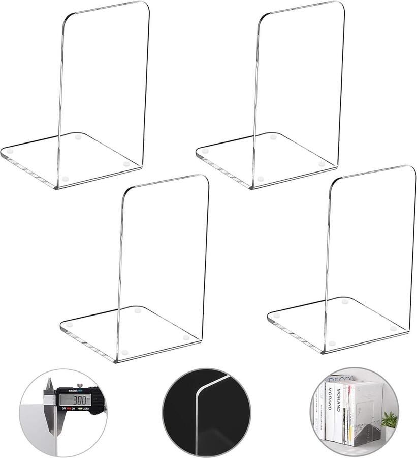 Inovra Transparante Acryl Boeksteunen met Rutschfeste Ondergrond voor Boekenplank Bureau School en Bibliotheek