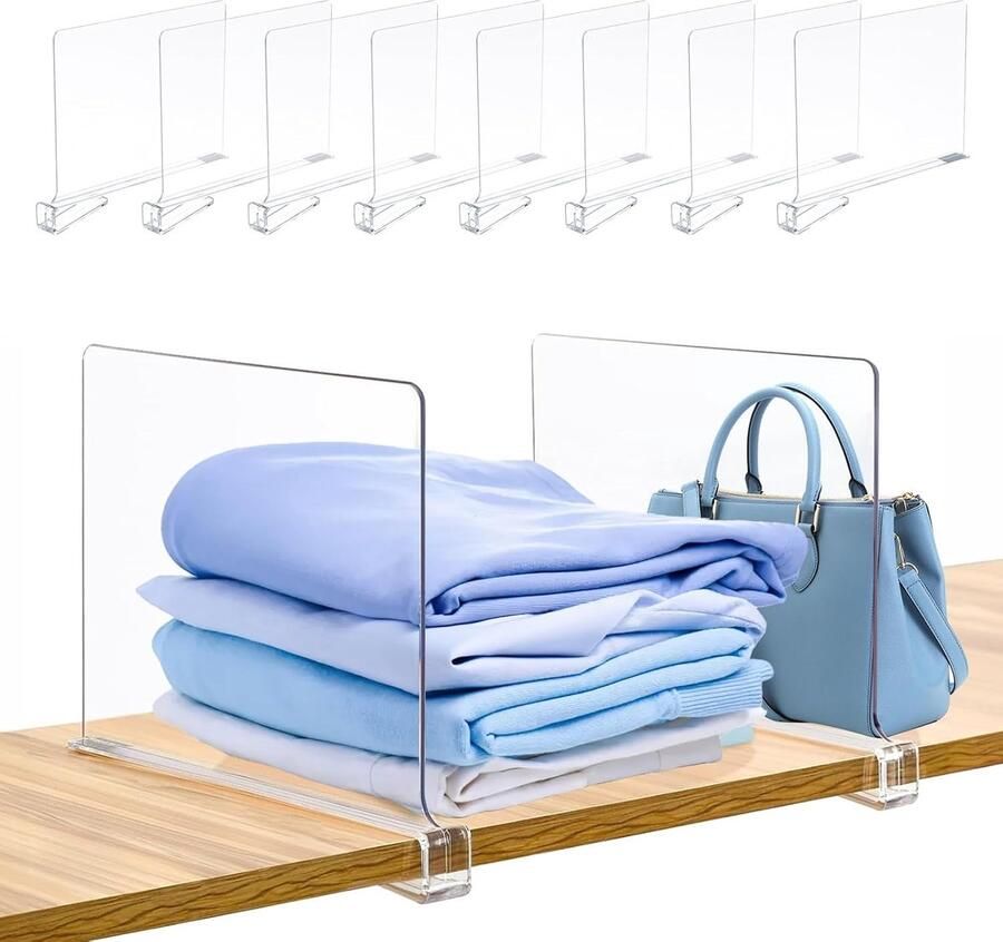 Inovra Transparante acryl plankverdeler 30 x 20 cm multifunctionele plankverdeler transparante organizer voor opslag slaapkamer keuken kasten en organisatie