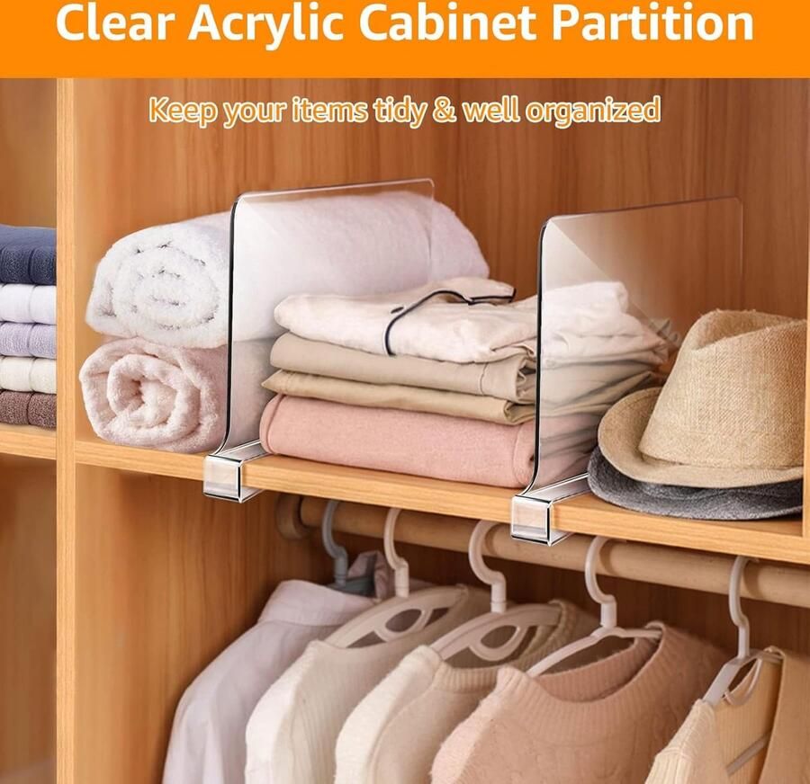 Inovra Transparante Acryl Plankverdelers Set van 6 voor Kledingkast Keuken en Kantoor