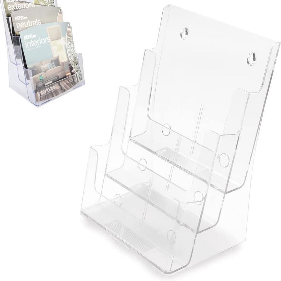 Inovra Transparante Drie-laags Brochurehouder voor Muur of Bureau Geschikt voor A4 Formaat