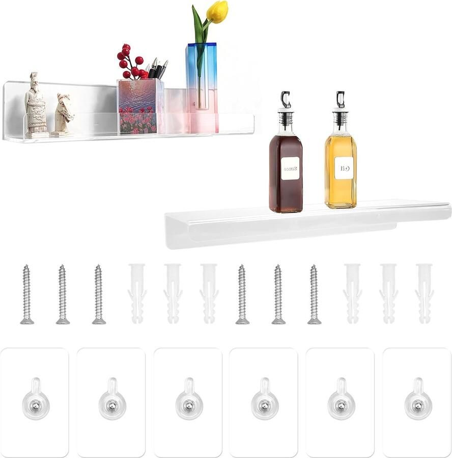 Inovra Transparante en Ruimtebesparende Acryl Wandplank Set Zonder Boren Voor Badkamer en Keuken