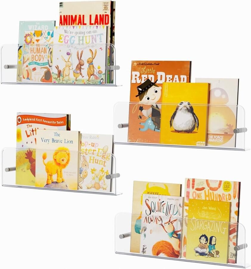 Inovra Transparante Kinderboekenplank Set van 4 voor Muurmontage met Veiligheidsontwerp