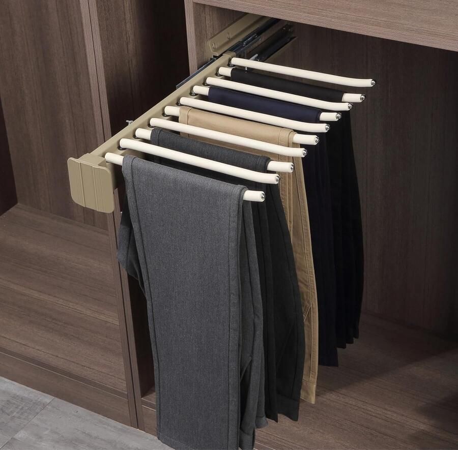 Inovra Uitrekbare Broekhanger van Roestvrij Staal met Antislip Bekleding voor 10 Broeken