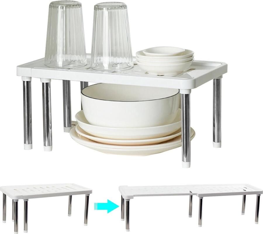 Inovra Uitschuifbare Keukenplank Organizer voor Efficiënte Opbergruimte in Keukenkastjes en Werkbladen