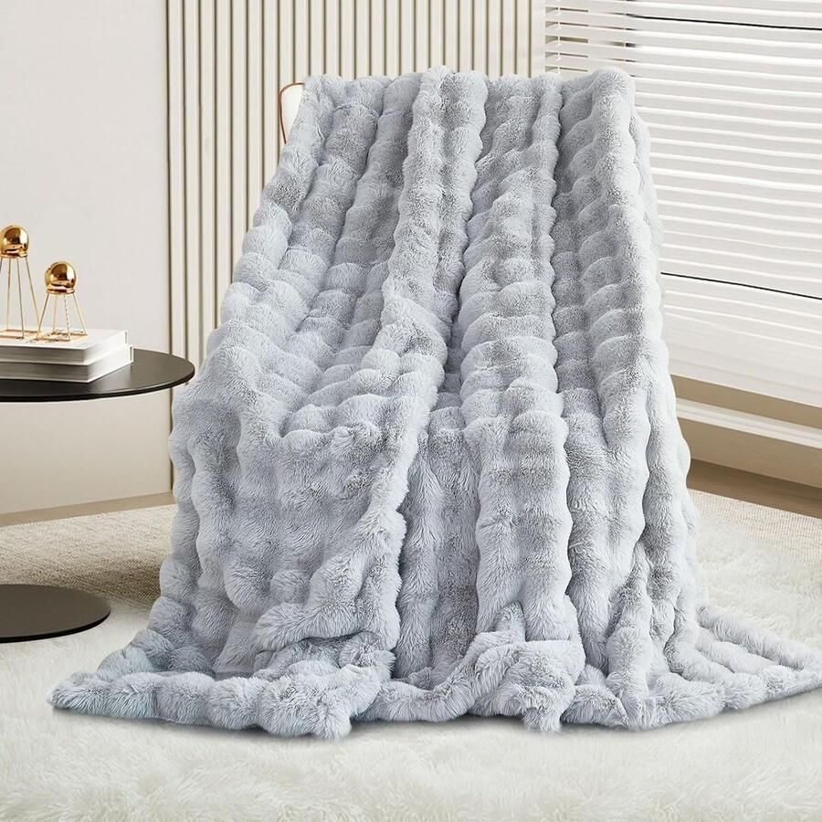 Inovra Ultrazachte Fluffy Deken voor Bank Bed en Sofa Lichtgrijs 160 x 200 cm