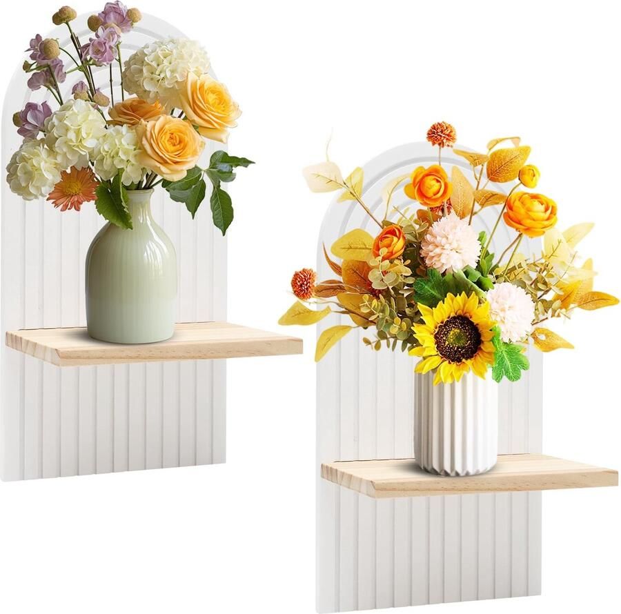 Inovra Unieke Bohemian Wanddecoratie met Zwevende Houten Planken voor Een Betoverende Sfeer