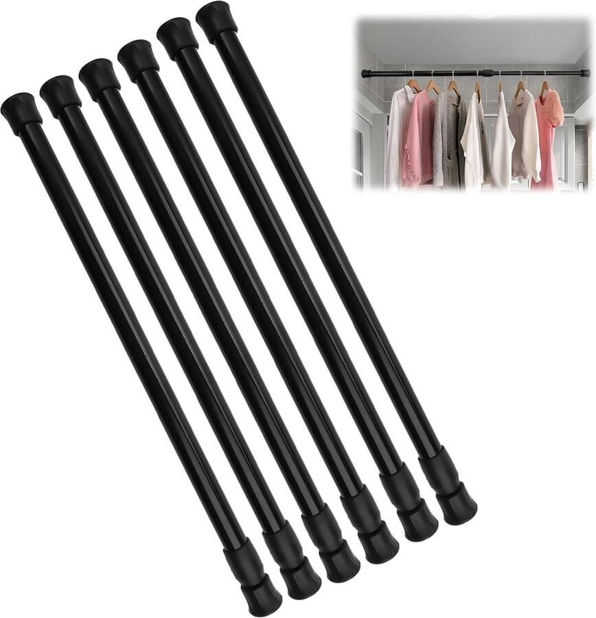 Inovra Verstelbare Telescopische Klemstangen Set van 6 voor Toepassingen 30-50 cm Zwart
