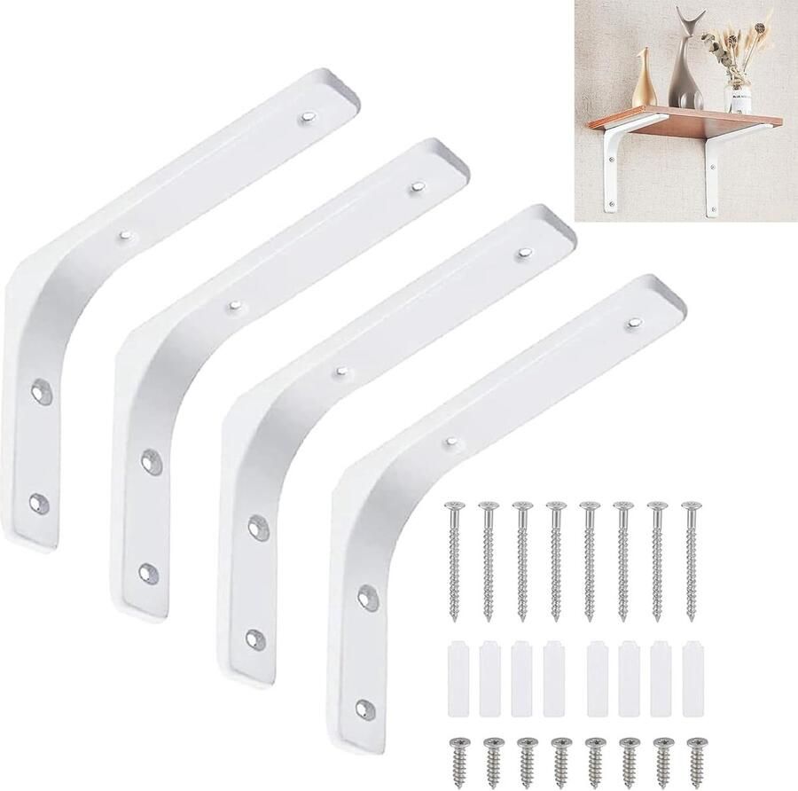 Inovra Versterkte L-vormige Wandbeugels voor Planken Set van 4 Wit Inclusief Schroeven