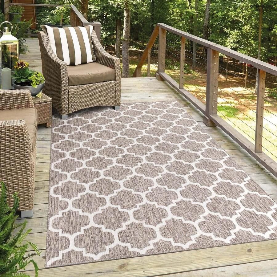 Inovra Vloerkleed outdoor weerbestendig beige 60 x 110 cm Marokkaans balkontapijt waterafstotend voor binnen en buiten tapijt voor terras tuin keuken badkamer of woonkamer
