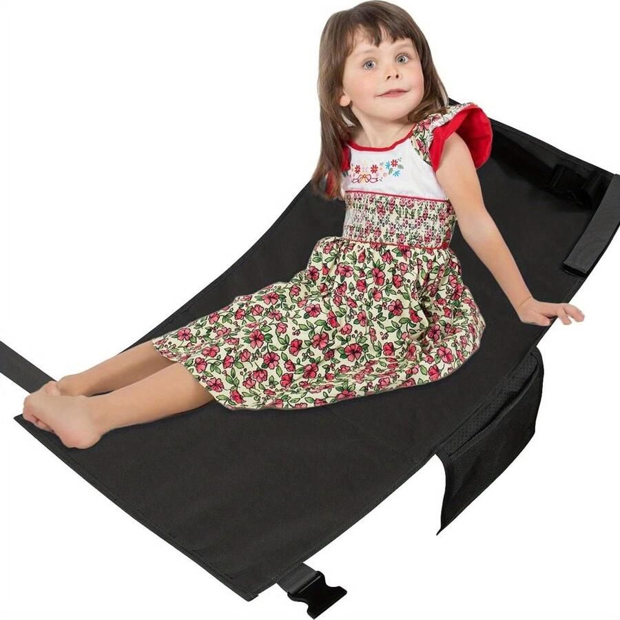 Inovra Voetsteun voor kinderen in vliegtuig verstelbare hangmat voor vluchten zitverlenger opvouwbare voetensteun voor reizen 79 x 44 cm zwart