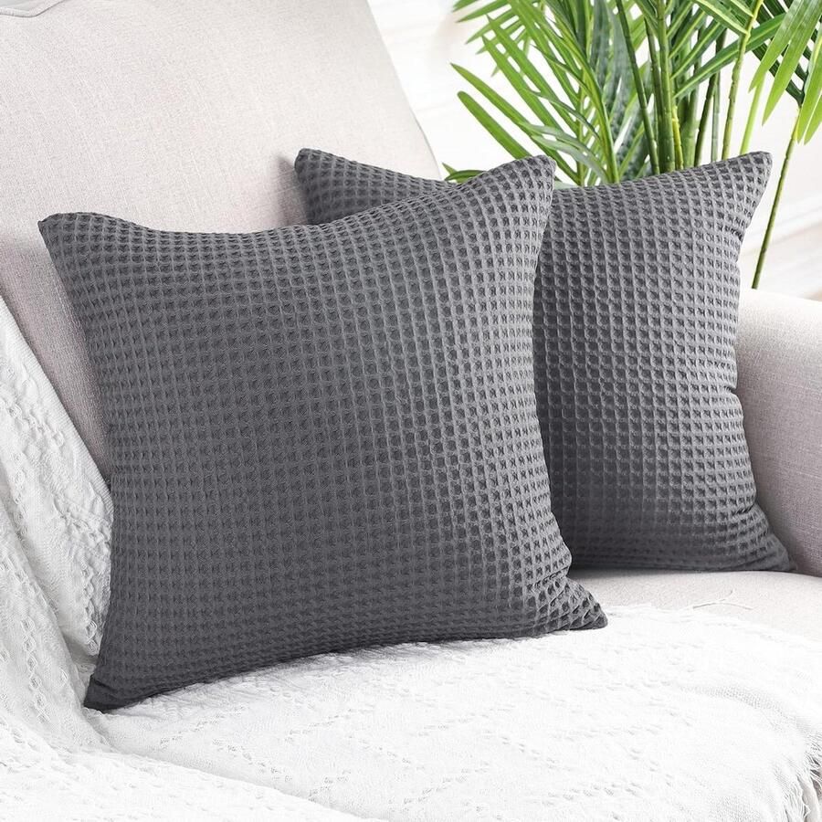 Inovra Wafel Textuur Kussenslopen Grijs Set van 2 24 x 24 Inch Zachte Katoenen Kussenslopen Luxe Kussenslopen voor Bank of Bed