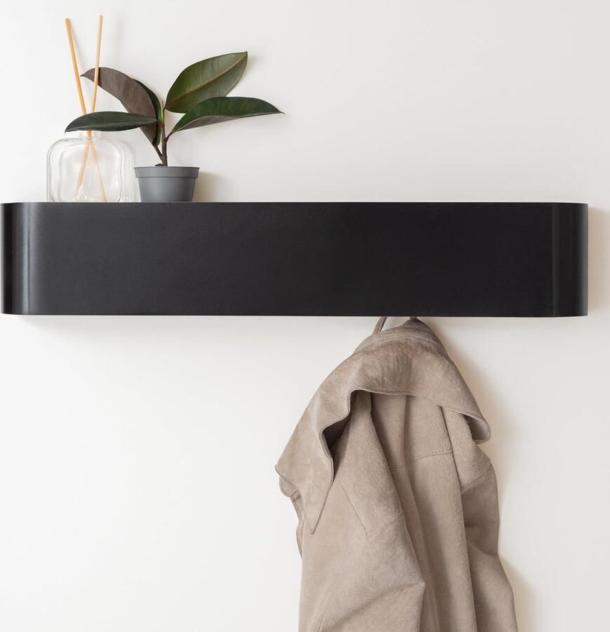 Inovra Wandgarderobe Moderne design-garderobe met verborgen wandhaken Garderobepaneel van massief fineer zwart