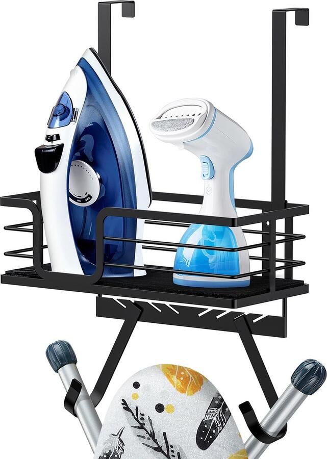 Inovra Wandhouder voor Strijkplank en Strijkijzer met Opbergmand en Sterke Haken