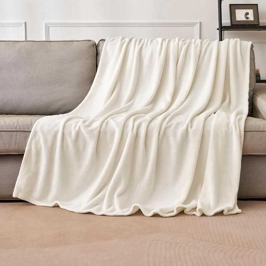 Inovra Warme en Zachte Fleece Deken voor Bank Bed en Kantoor 150 x 200 cm Wit