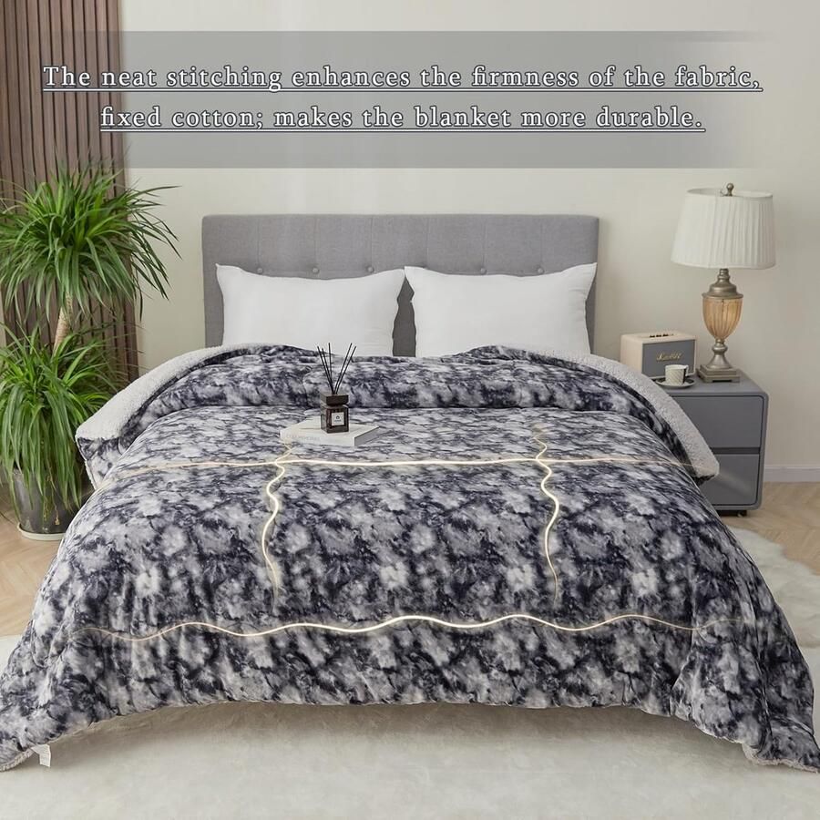 Inovra Warme en Zachte Sherpa Deken met Fluffy Fleece voor Bank of Bed 130 x 150 cm Donkergrijs