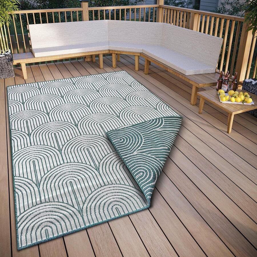 Inovra Weerbestendig Omkeerbaar Buiten- en Binnenkleed met Scandinavische Boho Stijl en Geometrisch 3D-Effect voor Tuin Balkon en Woonkamer Groen 80 x 150 cm