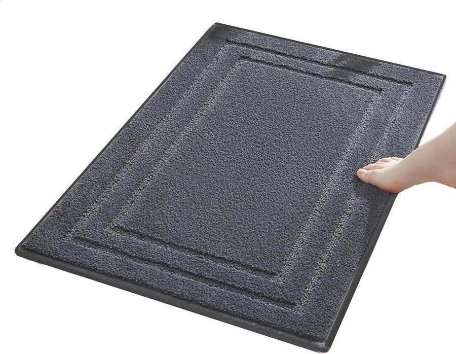 Inovra Zacht en Absorberend Vloerkleed voor Binnen en Buiten Antislip Gemakkelijk Wasbaar Donkergrijs 50 x 80 cm