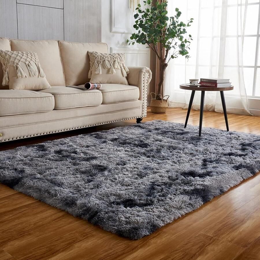 Inovra Zacht hoogpolig tapijt wasbaar comfortabel tapijt antislip pluizig tapijt voor slaapkamer kinderkamer woonkamer (donkergrijs 80 x 120 cm)