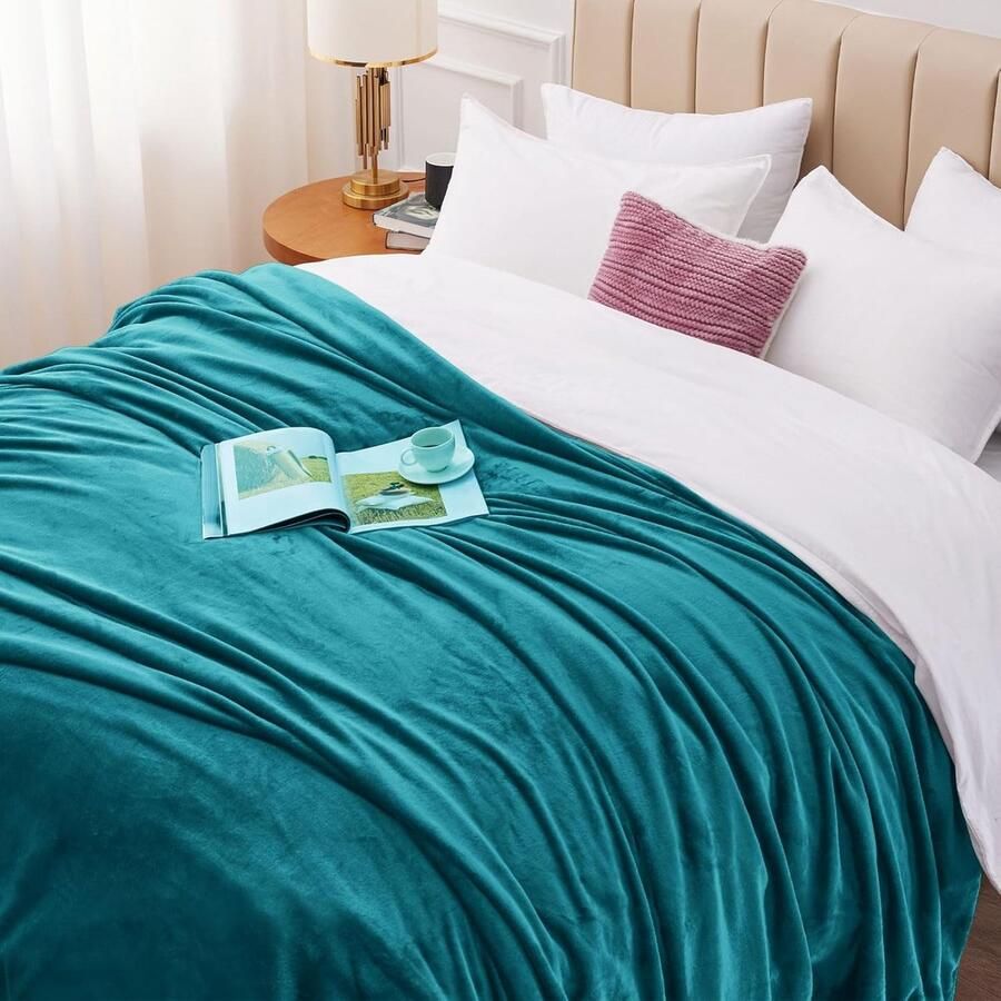 Inovra Zachte en Lichte Turquoise Fleece Deken voor Bank en Bed 130 x 150 cm