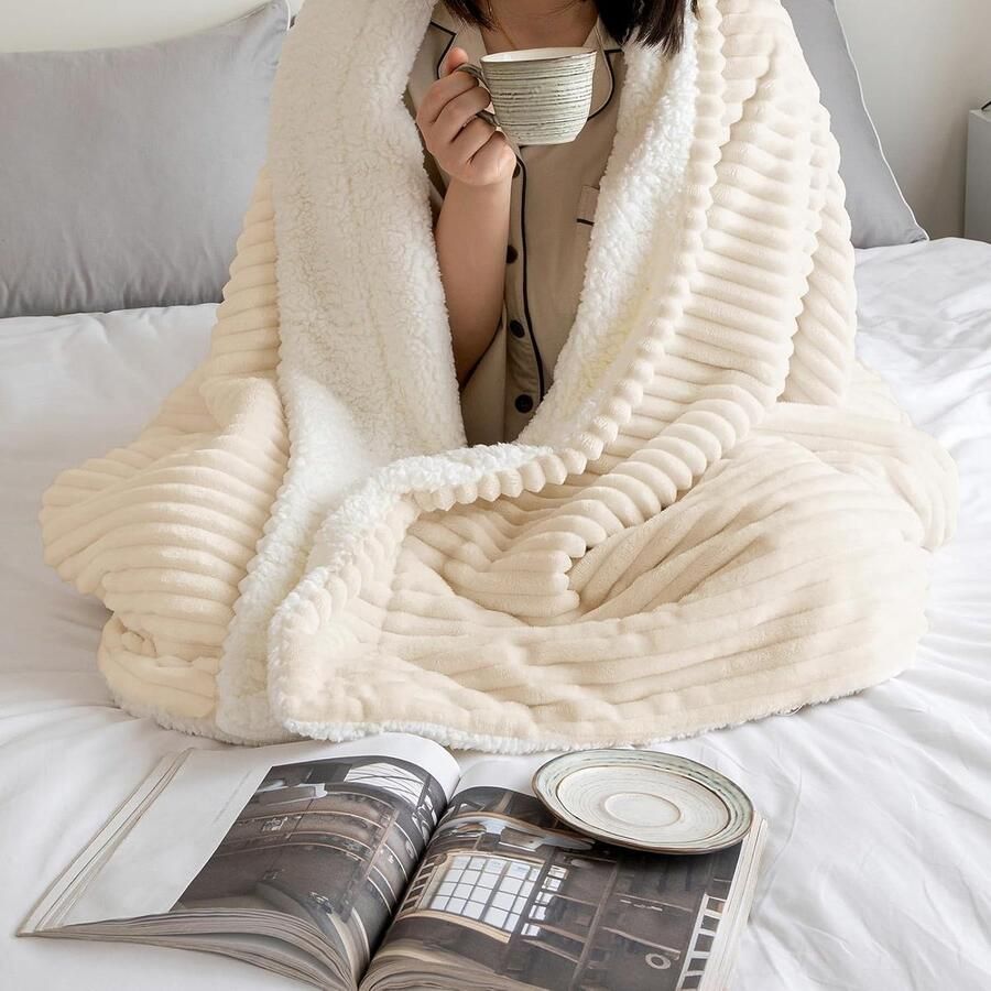 Inovra Zachte en Warme Deken voor Bank Bed en Woonkamer 125 x 150 cm Licht Khaki