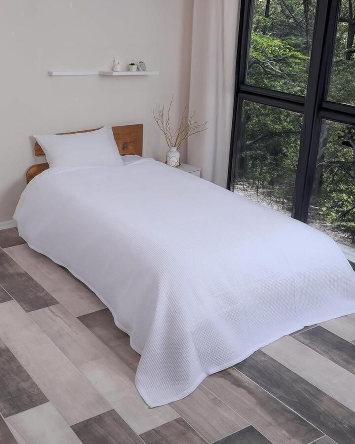 Inovra Zachte Wafeldeken van 100% Katoen voor Bed Bank en Sofa Omkeerbaar 180 x 200 cm Wit
