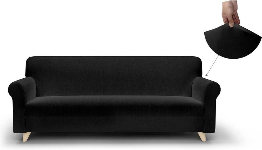 Inovra Zwarte Bi-Elastische Bankhoes voor Driezitsbank van Hoogwaardige Polyesterstof