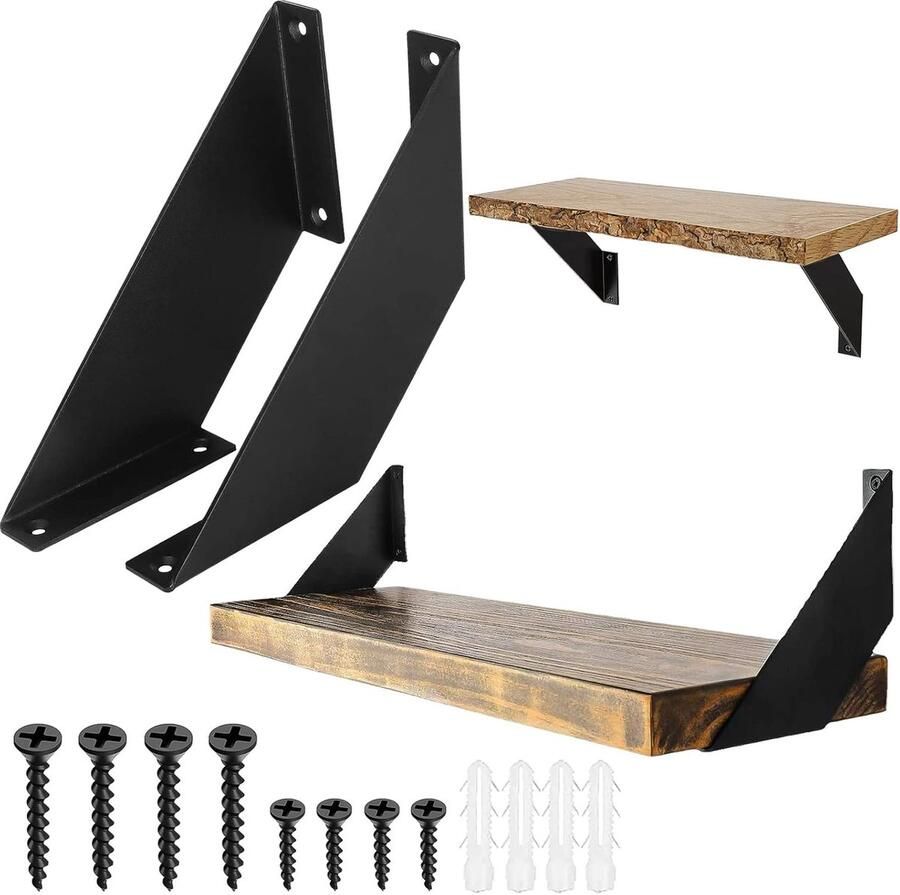 Inovra Zwarte Metalen Hoeksteunen voor Planken Set van 2 15 cm Inclusief Bevestigingsmateriaal Geschikt voor Boekenplanken en Tuinen