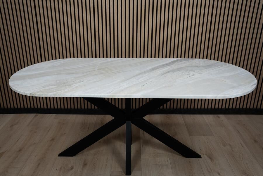 Inrichting op maat Belvedere Eettafel – Rechthoekig 230x95 cm marmer kwartsiet natuursteen- zwart goud marmeren tafel natuursteen tafel - Foto 2