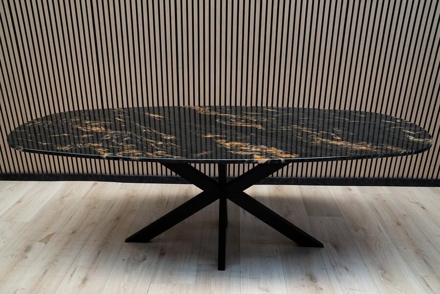 Inrichting op maat Belvedere kwartsiet eettafel rechthoekig 92x230 cm luxe natuursteen tafel marmer design zwarte tafel met gouden accenten grote eettafel voor 6-8 personen -moderne design tafel duurzame kwartsiet eetkamertafel uniek patroon