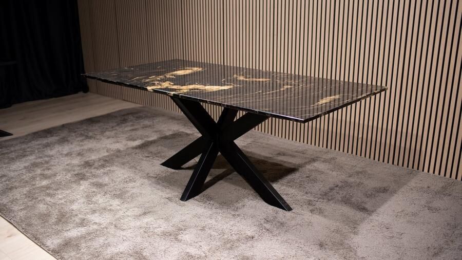 Inrichting op maat Belvedere Eettafel – Rechthoekig 230x95 cm marmer kwartsiet natuursteen- zwart goud marmeren tafel natuursteen tafel - Foto 3