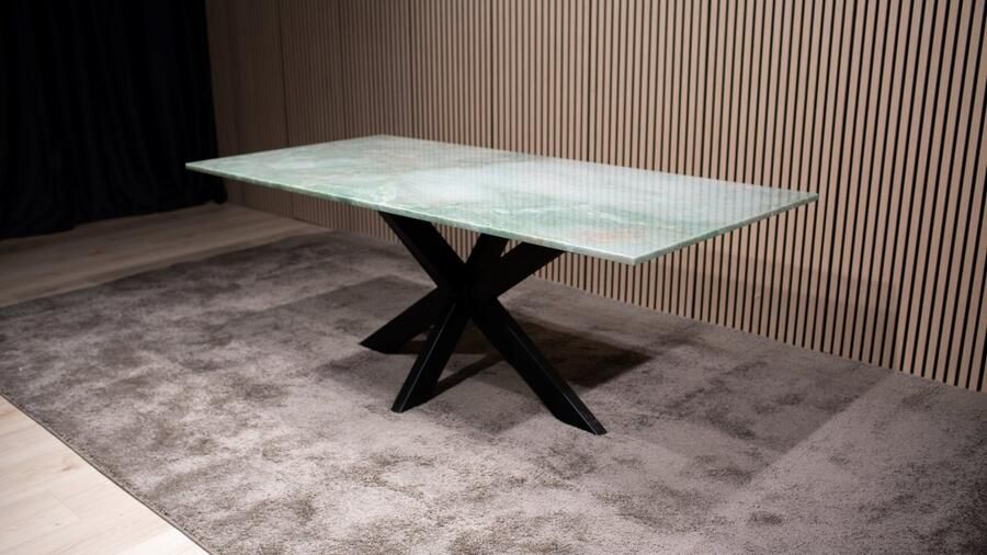 Inrichting op maat Belvedere kwartsiet eettafel rechthoekig 92x230 cm luxe natuursteen tafel marmer design zwarte tafel met gouden accenten grote eettafel voor 6-8 personen -moderne design tafel duurzame kwartsiet eetkamertafel uniek patroon - Foto 3