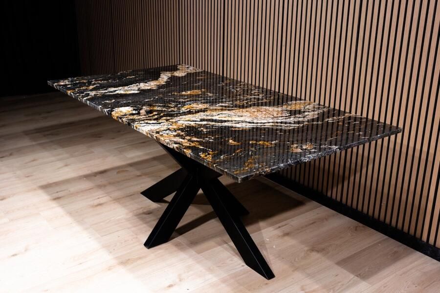 Inrichting op maat Magma Gold Eetkamertafel Rechthoekig 100x183 cm marmeren eettafel zwart goud marmeren eettafel zwart goud echt natuursteen kwartsiet