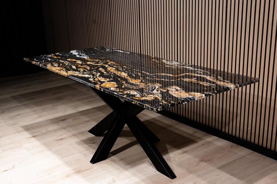 Inrichting op maat Taj Mahal Kwartsiet Eettafel 100x200 cm – Luxe Natuursteen Tafel met Marmer – Rechthoekige Eettafel voor 6-8 Personen – Kras- en Hittebestendig – Unieke Patronen en Tijdloos Design - Foto 2