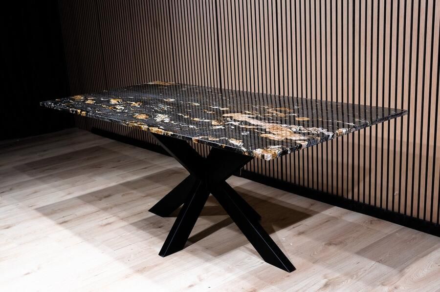 Inrichting op maat Magma Gold Eetkamertafel Rechthoekig 90x200cm marmeren eettafel zwart goud marmeren eettafel zwart goud marmeren eettafel zwart goud - Foto 2