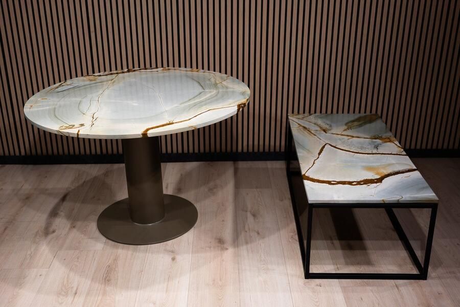 Inrichting op maat Tafel Blue roma kwartsiet set van 2 rond 120 rechthoekig salon tafel 120x60 - Foto 2