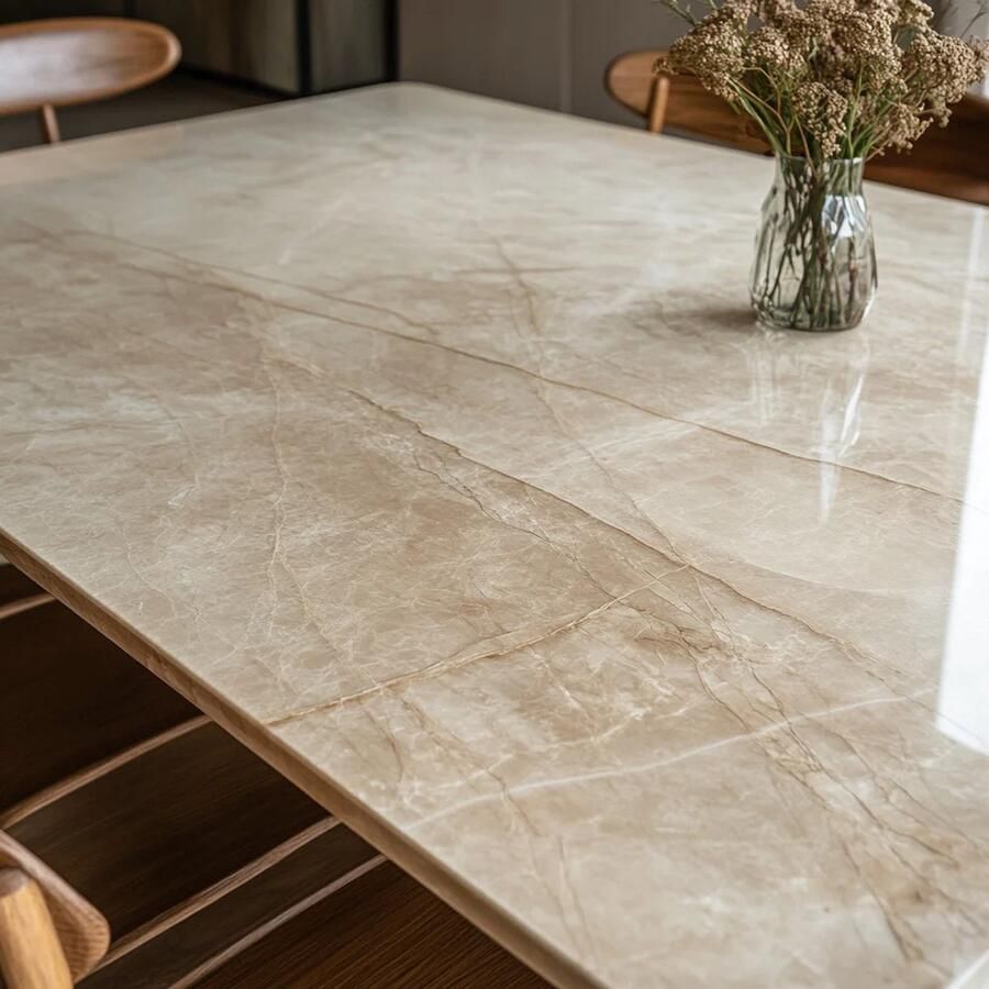 Inrichting op maat Taj Mahal Eetkamertafel Eettafel kwartsiet marmer- Rechthoekig natuursteen Design natuurstenen tafels 192x95