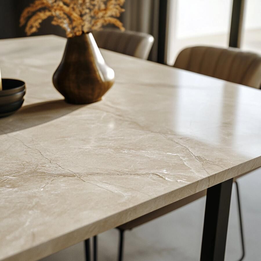 Inrichting op maat Taj Mahal Kwartsiet Eettafel 100x200 cm – Luxe Natuursteen Tafel met Marmer – Rechthoekige Eettafel voor 6-8 Personen – Kras- en Hittebestendig – Unieke Patronen en Tijdloos Design