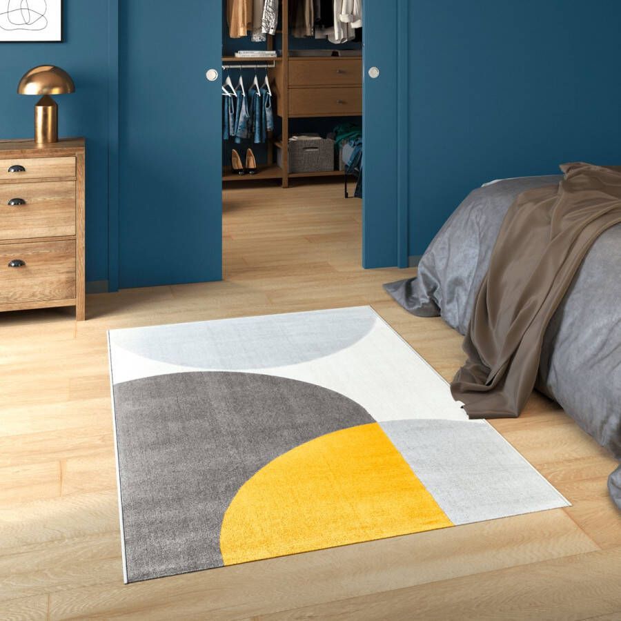 Inspire Rechthoekig vloerkleed DELPHINE Grijs Geel Met geometrisch patroon Vloerkleed slaapkamer Vloerkleed woonkamer Vloerkleed laagpolig Zacht 1500g m² 9mm x B.160cm x L.230cm