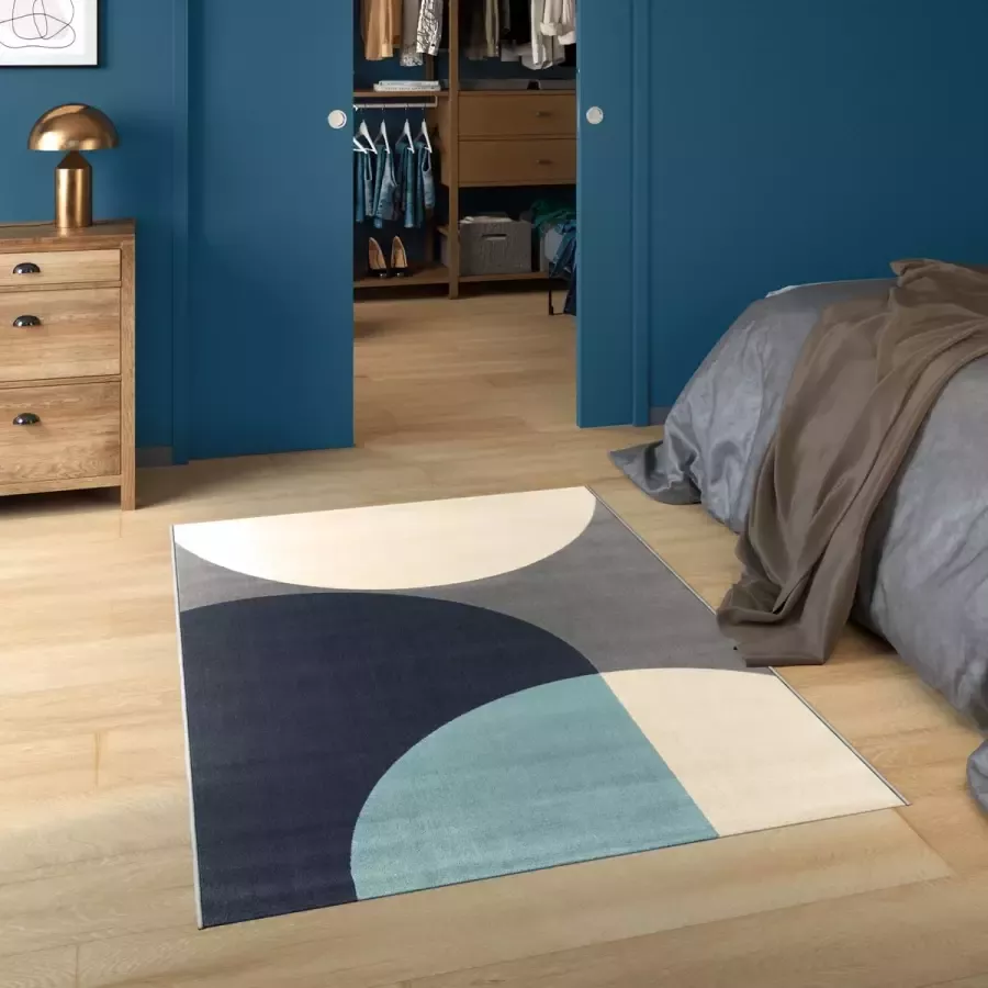 Inspire Rechthoekig vloerkleed DELPHINE grijs blauw met geometrisch patroon slaapkamertapijt woonkamertapijt laagpolig tapijt zacht 1500g m² 9 mm x B.160 cm x L.230 cm