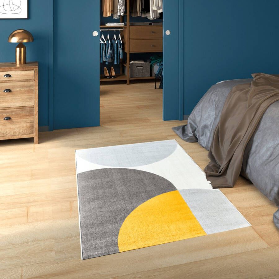 Inspire Rechthoekig vloerkleed DELPHINE grijs geel met geometrisch patroon slaapkamertapijt woonkamertapijt laagpolig tapijt zacht 1450g m² 9 mm x B.120 cm x L.170 cm