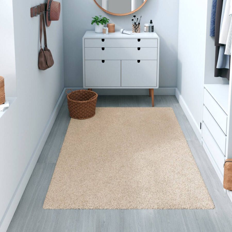 Inspire Rechthoekig vloerkleed TONY Beige 22 mm x B.80 cm x L.150 cm Lopertapijten gang tapijt slaapkamer tapijt woonkamer tapijt laagpolig zacht 2300g m²