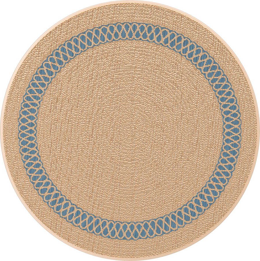 Inspire Rond tapijt SHIVA 1150g m² 4 mm x Ø120 cm beige en blauw gevlochten tapijt voor binnen en buiten balkontapijt buitentapijt woonkamertapijt polypropyleen